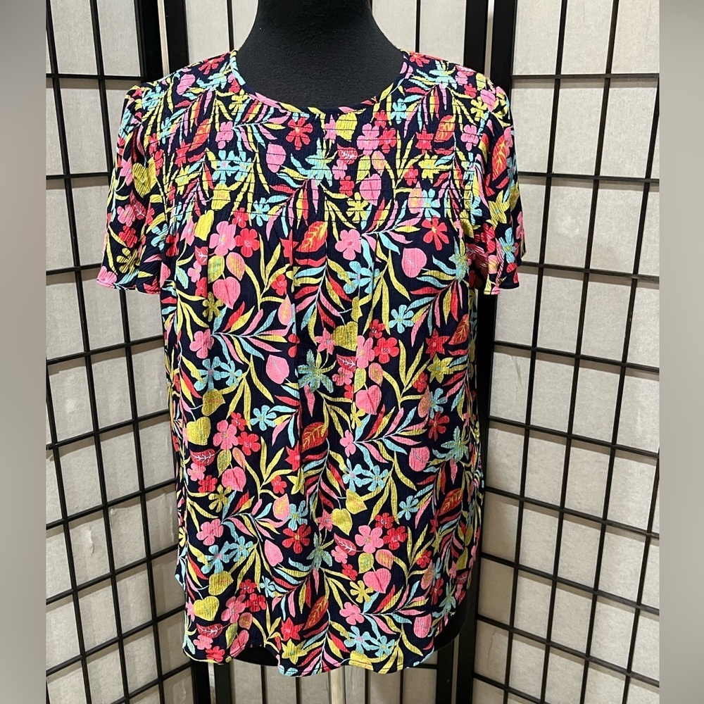 BODEN LAYLA Floral PRINTED SMOCKED Short FLUTTER Sleeve Top US SIZE 8